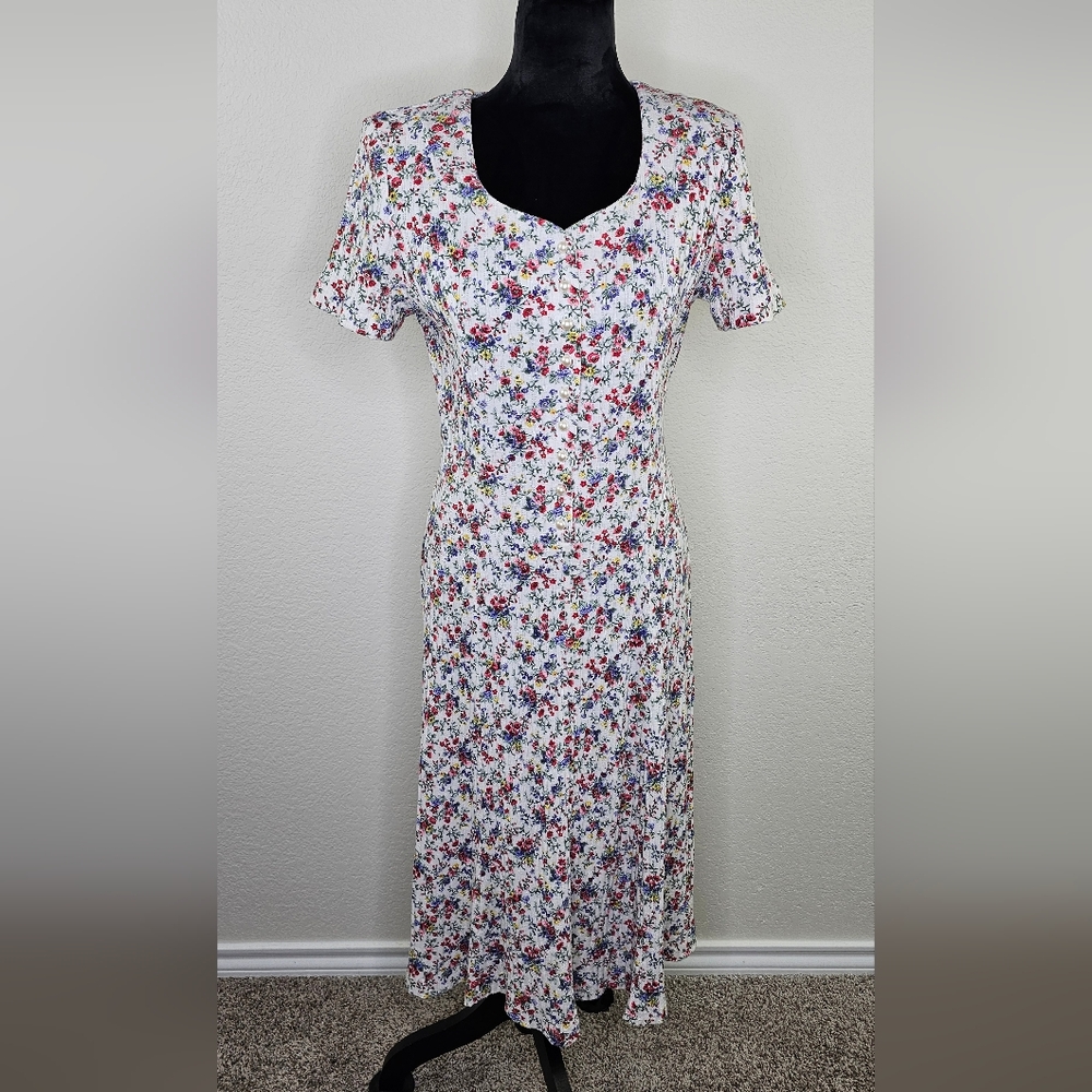 Vintage 80's Ms Conduct Cotton Blend Floral Midi Dress 12P